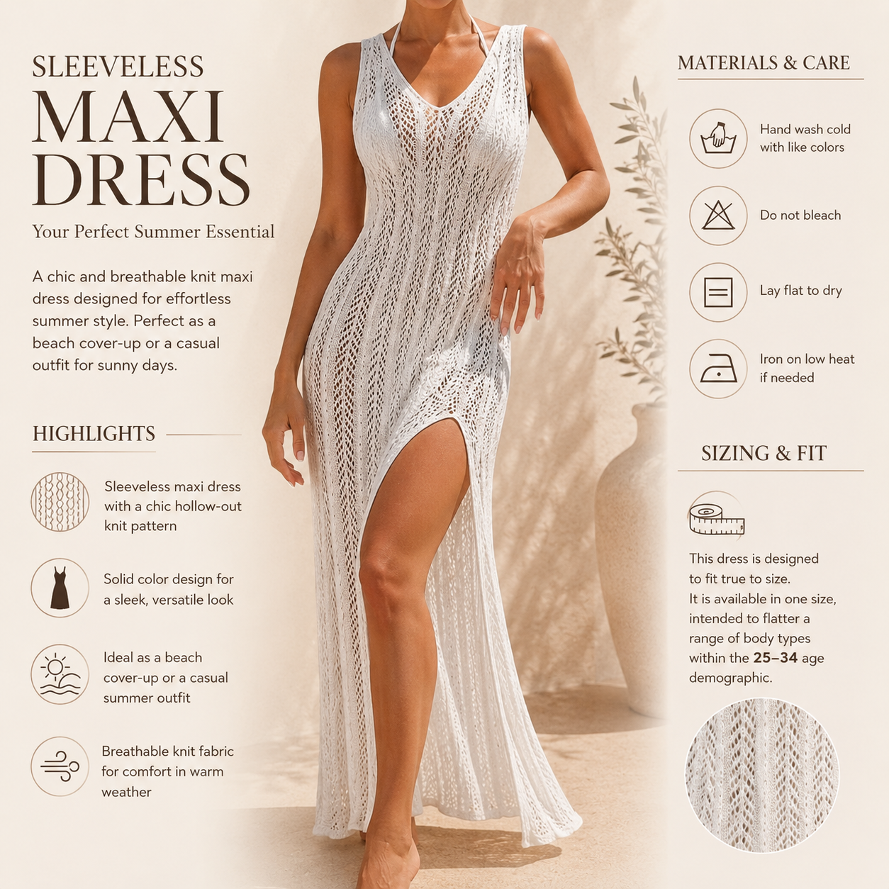 Crochet Knit Maxi Beach Cover-Up