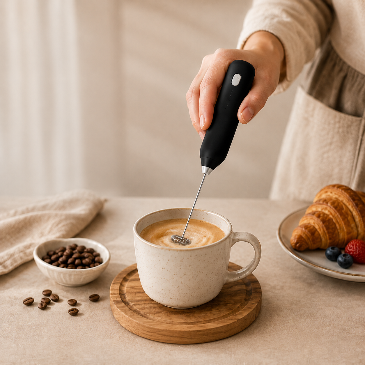 Portable Mini Blender, Electric Milk Frother & Coffee Whisk – USB Rechargeable 3-Speed Handheld Mixer for Matcha, Protein Shakes, Eggs & Espresso