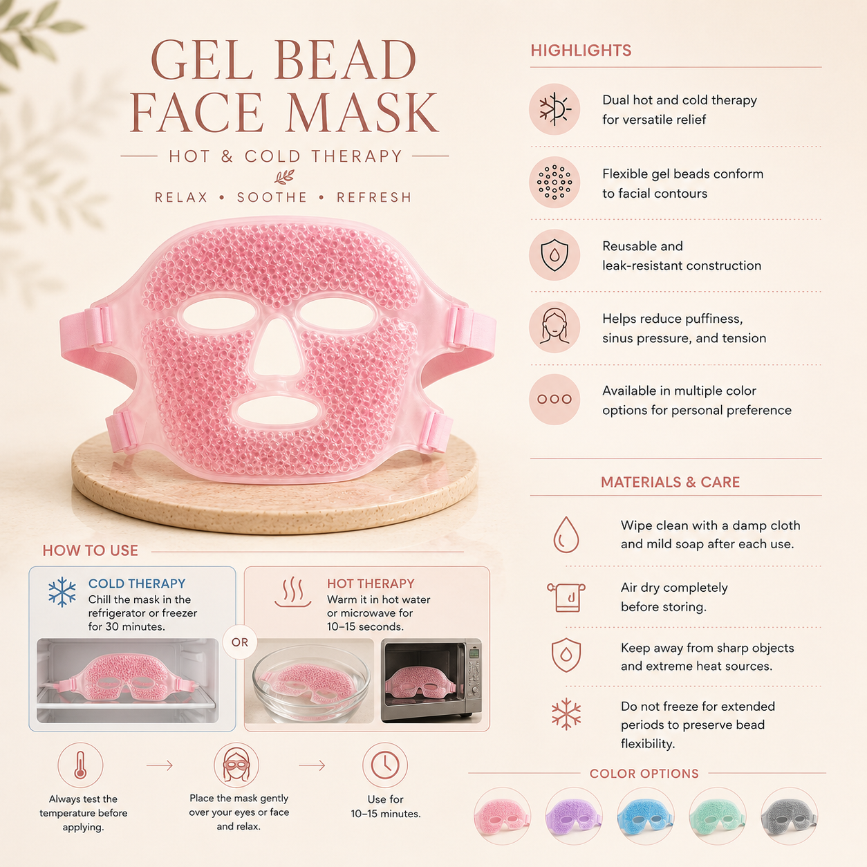 Reusable Cooling Gel Face Mask