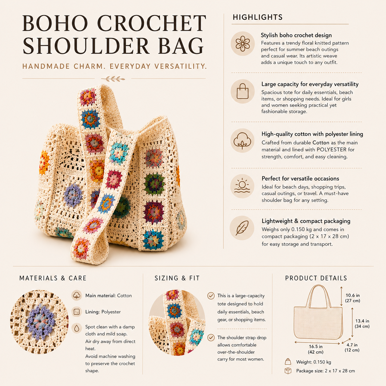 Boho Crochet Shoulder Bag