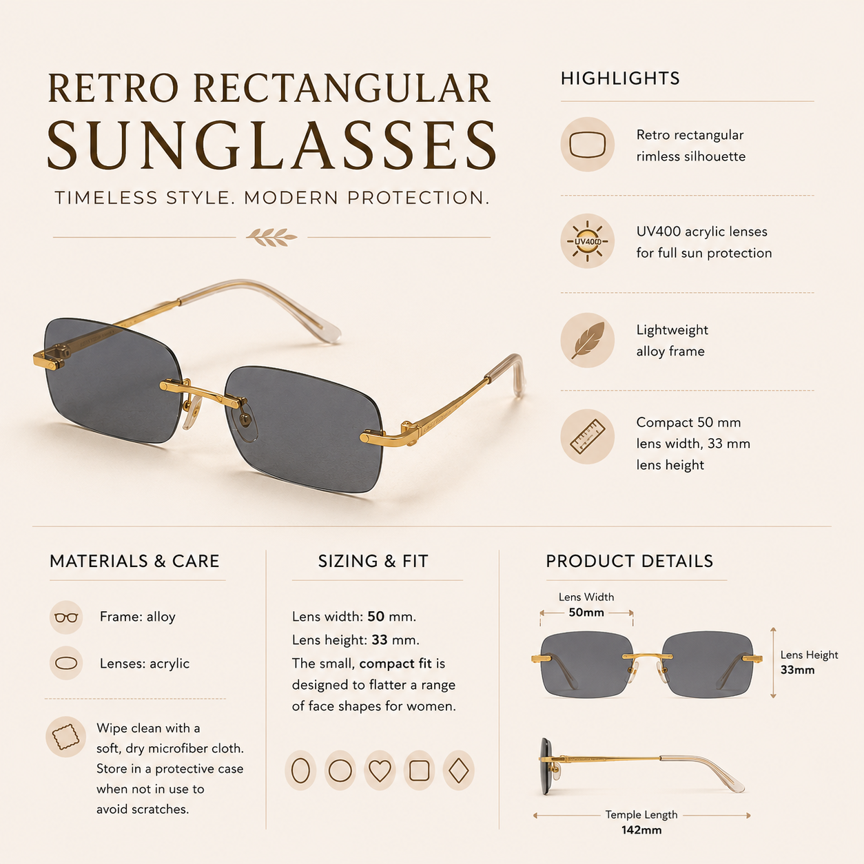 Rimless Retro Sunglasses