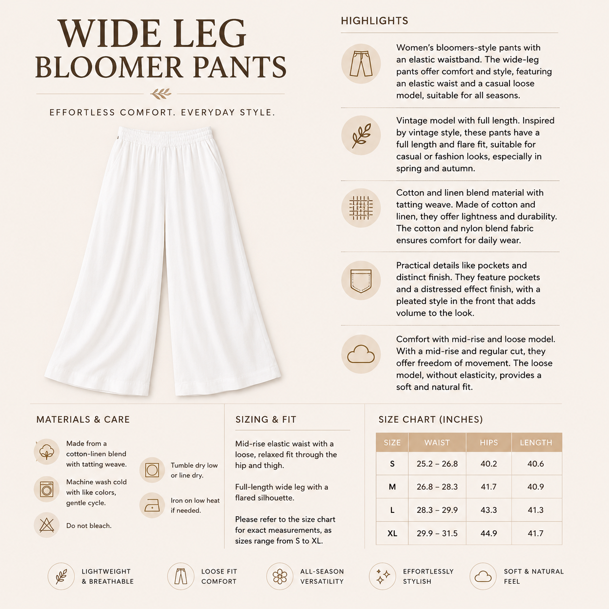 Cotton Linen Wide Leg Pants